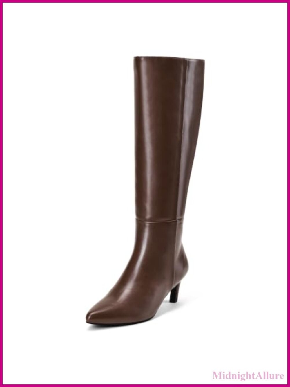 Kitten Heel Knee High Boots Pointed Toe Tall Vegan Leather Zip